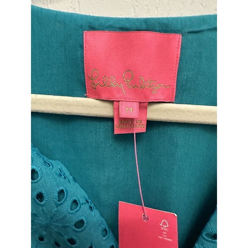 Lilly Pulitzer Astara Dress Eyelet Flutter Sleeve Water Lilly Green NWT Sz M - Picture 6 of 11
